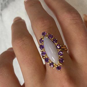 Rachel Koen Natural Chalcedony Stone with Amethyst Cocktail Ring Yellow Gold